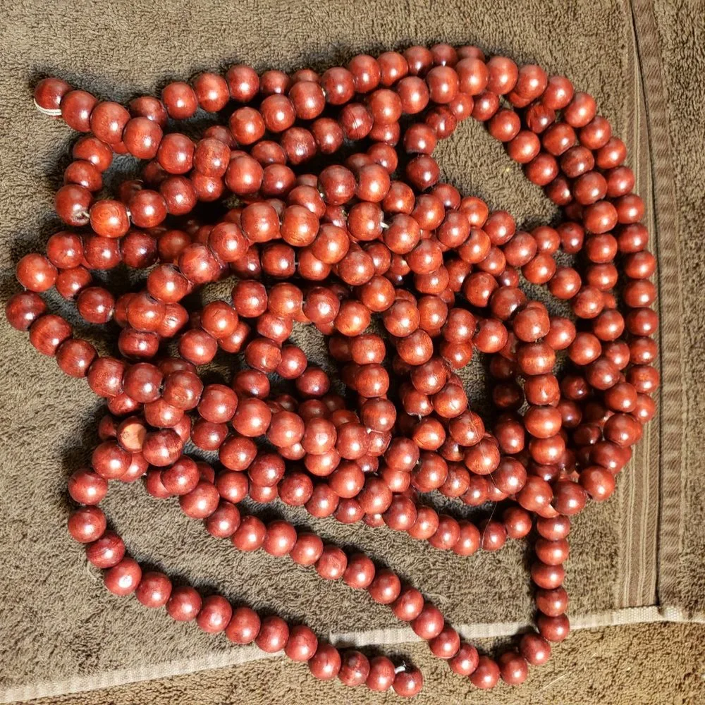 2 Strands Wood Red Beads Beaded Christmas Garland ~18' Total, 104